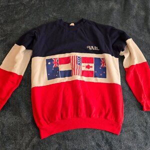 Vintage Vail Skiing Red White Blue Nation USA England France Western Shirt Line